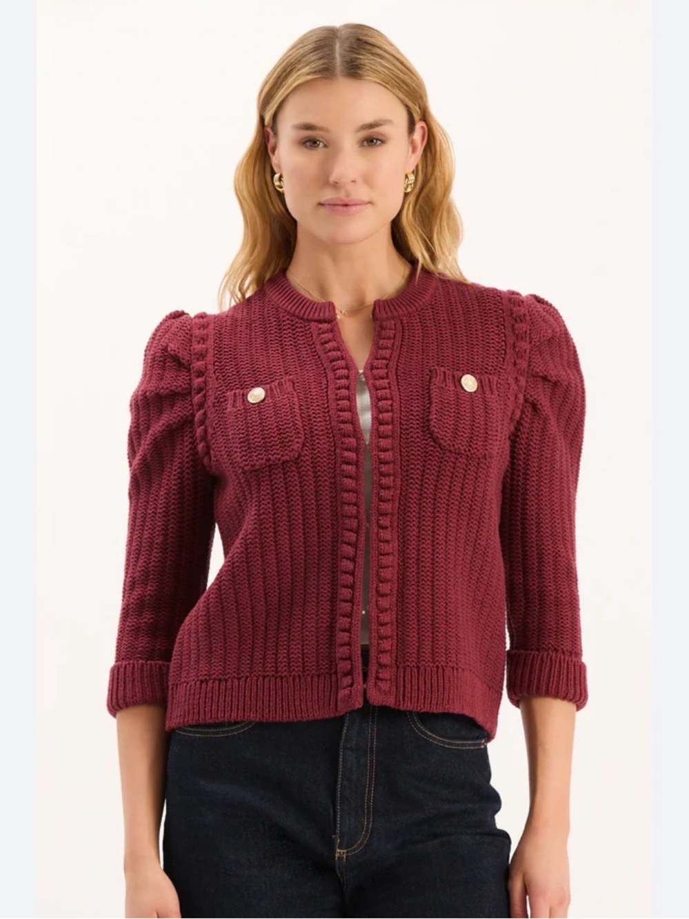 Tyler Boe Liza maroon knit cardigan button sweater women’s size l large